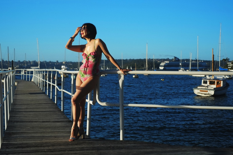 Versace colour-blocking swimsuit fashion story by fashion photographer Kent Johnson.