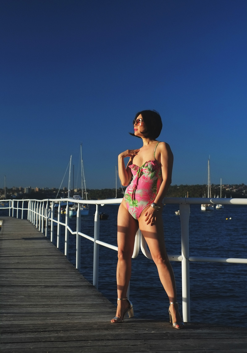 White Caviar Life Versace swimwear photo shoot on location at Sydney's Redleaf Beach.