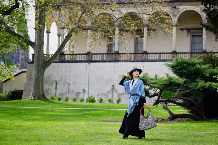 Vivienne She, writer and creator of White Caviar Life. Fashion shoot at Queen Anne's Summer Palace in Prague by Sydney photographer Kent Johnson. Winter scarf style tips by White Caviar Life.