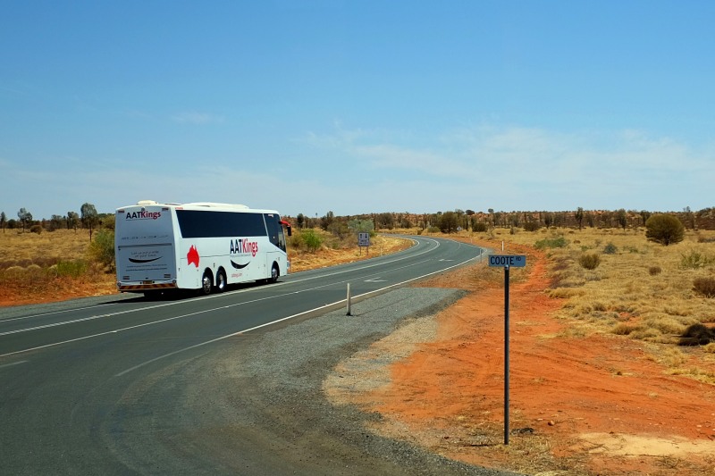 An AAT Kings coach. Voyages Ayers Rock Resort review by White Caviar Life.