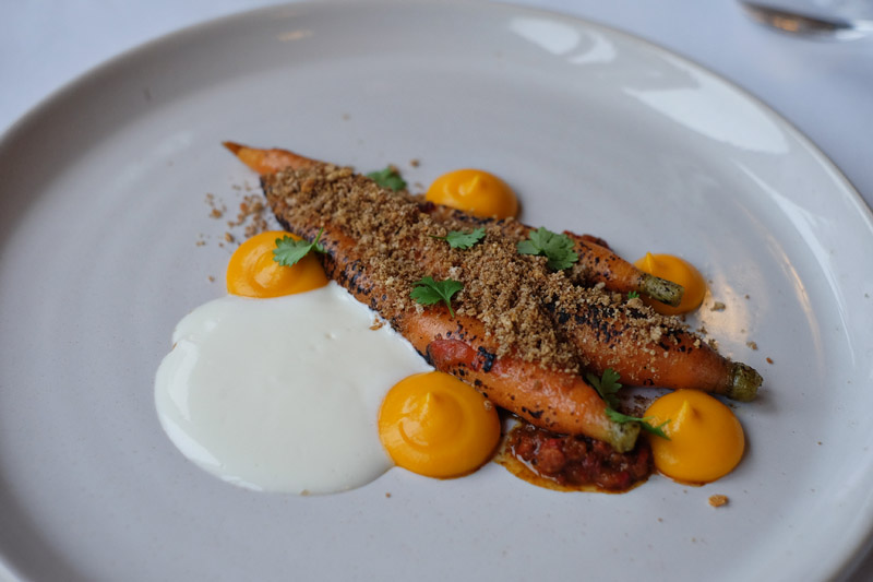 Heirloom Carrots with Harissa, Yoghurt, Hay, Coriander, and Galangal. Darley's Restaurant at Lilianfels Resort & Spa in the Blue Mountains. Darley's Restaurant review by White Caviar Life.